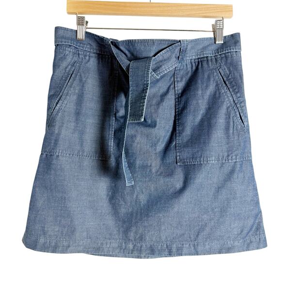 A.P.C. Jupe Nairobi Blue Denim Tie Waist A-Line Utility Mini Skirt Size L - Picture 2 of 8